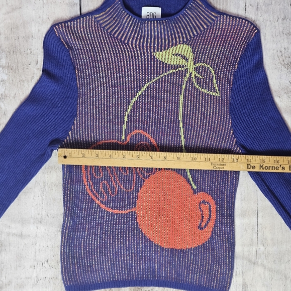 Urban Outfitters BDG Shauna Jacquard Cherry Mockneck Sweater In Navy size Medium - Picture 8 of 9